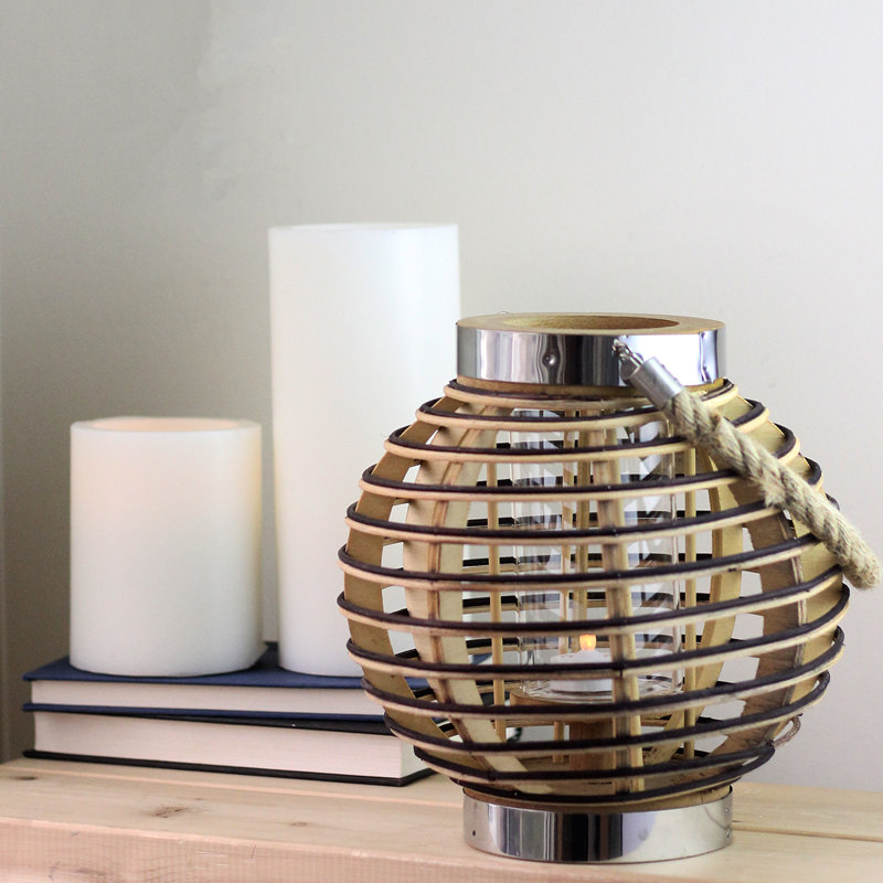 Winter Elegance 9.5" Glass Hurricane Candle Lantern with Jute Handle