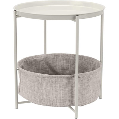 Table de bout ronde de rangement, table d'appoint avec panier en tissu 17,7 po x 17,7 po x 18,9 po