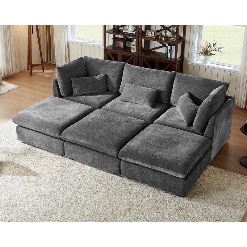 Canapé modulaire surdimensionné en chenille 6 places, Gris chenille