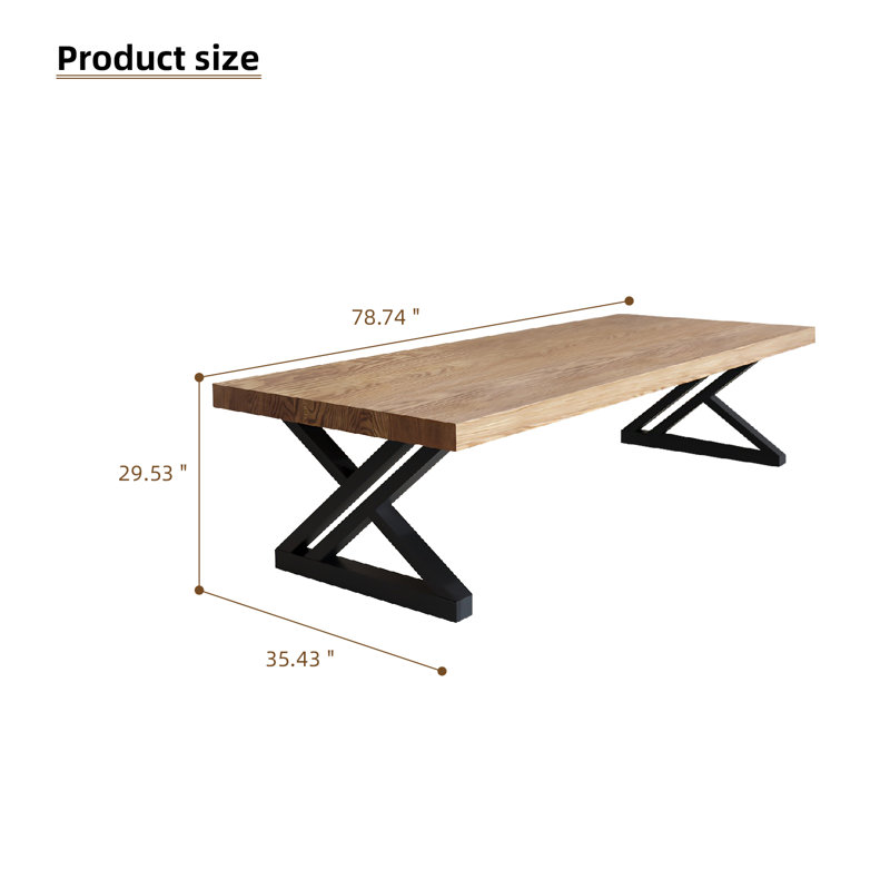 Modern Industrial-Style Solid Wood Dining Table, 29.53"H x 78.74"L x 35.43"W