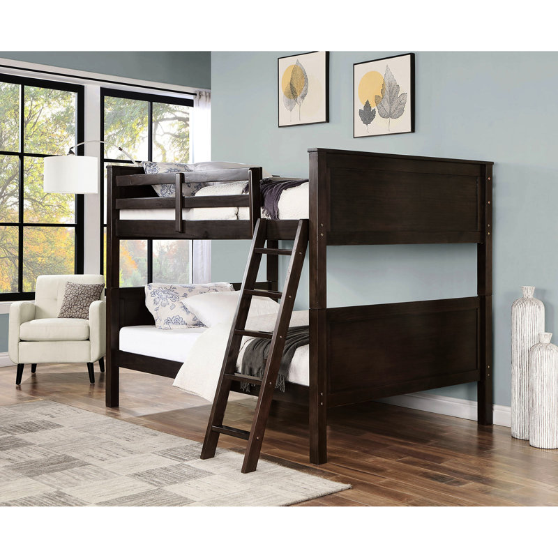Lit superposé double en noyer massif transitionnel en bois massif avec et garde-corps, convertible en 2 lits, idéal pour améliorer la chambre à coucher, finition, peut être converti