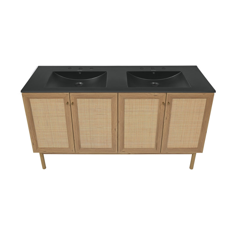 Classe 60" Bathroom Vanity in Oak, 3, Black