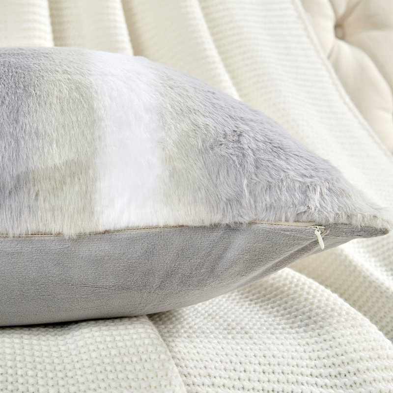 Vapor Gray Faux Fur Microsuede Embroidered Pillow Covers, 20" x 20"