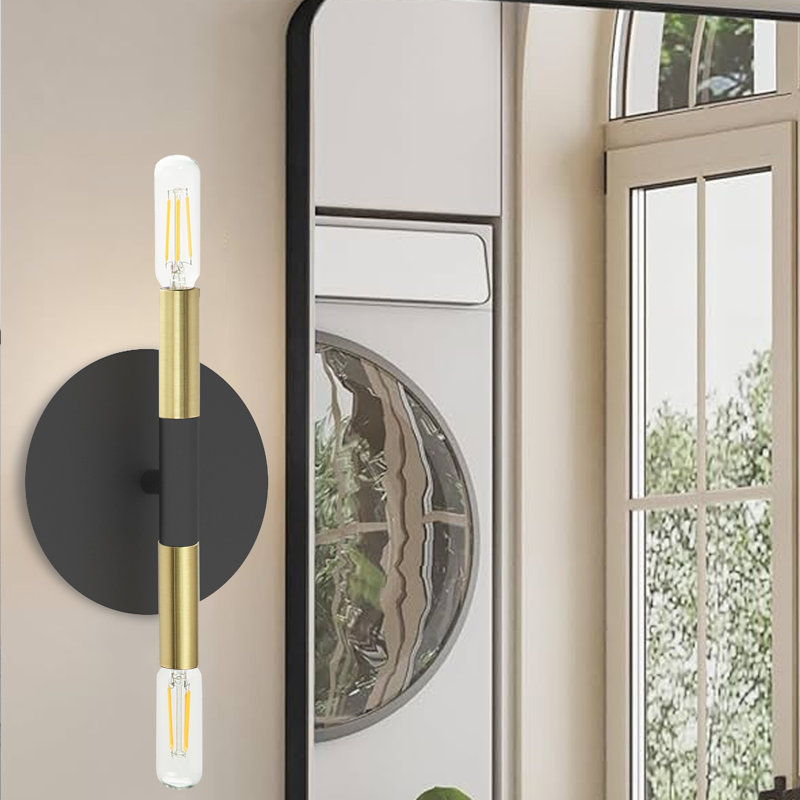 Applique murale à bras 2 lumières Wand, Noir mat / laiton vieilli