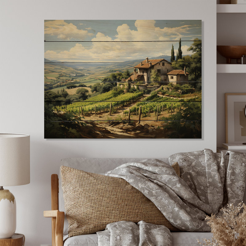 Vineyard Country Charm Serene On Wood Print, H 10 po x l 20 po x P 0,78 po