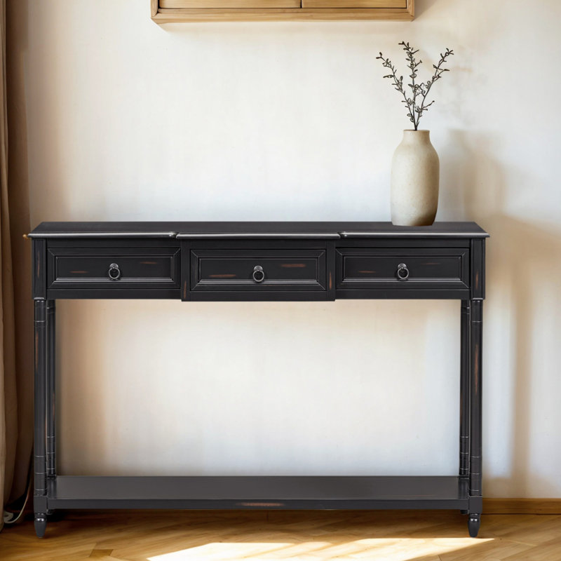 Entryway Console Table With Drawers And Bottom Shelf – Space-Saving Sofa Table With Extra Storage And Projecting Drawers