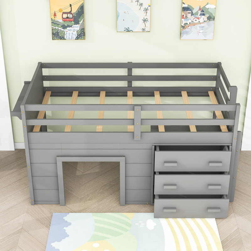 Dianira Kids Twin Loft Bed with Drawers, Gray