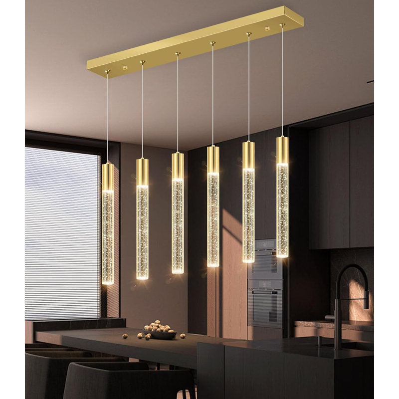 Lustre rectangulaire moderne 6 lumières Glam, Doré