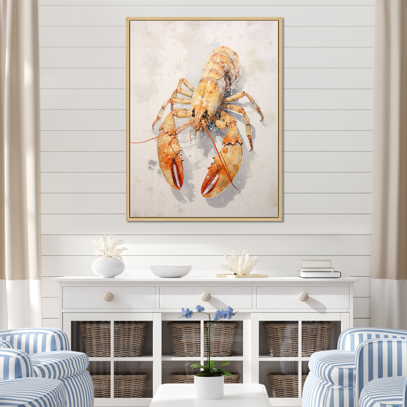 «Homard broutant I» sur toile, Cadre naturel flottant, H 32 po x l 24 po