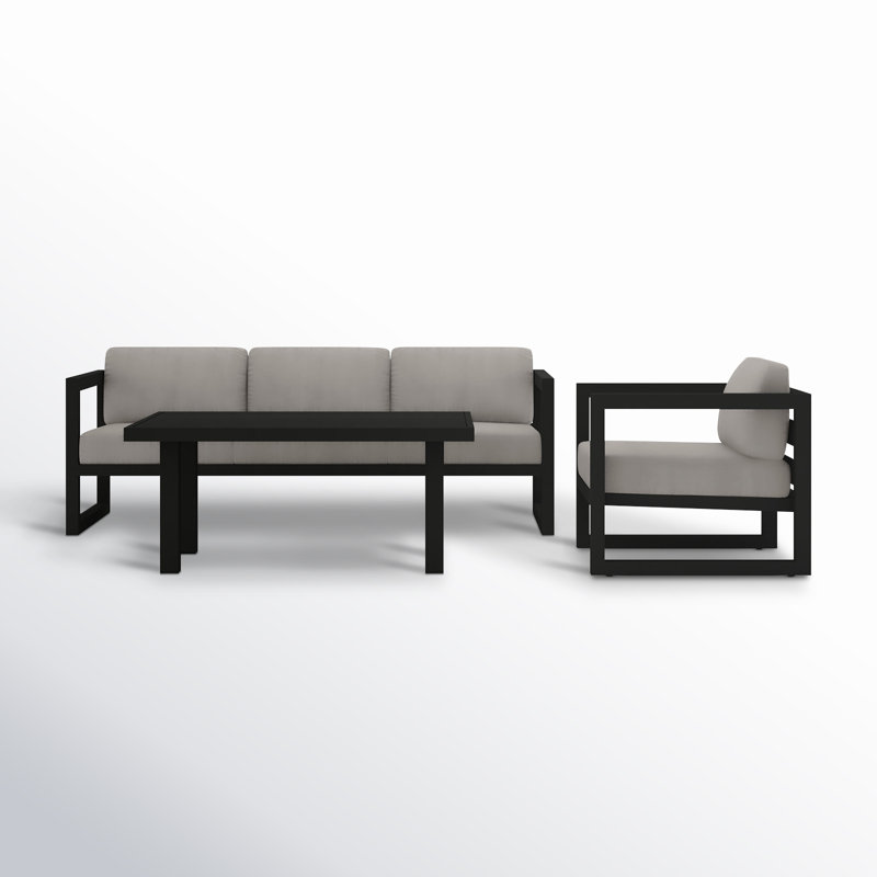Avion Outdoor 3 - Piece Conversation Set, Canvas Charcoal Sunbrella® Canvas, Black