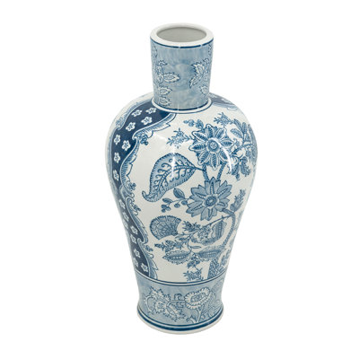 Porcelain Vase - 8"Dia x 17" - Blue/White