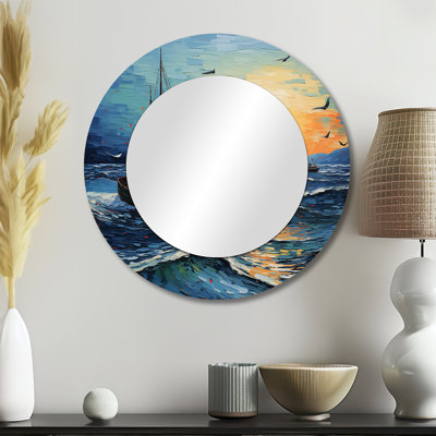 Vangogh Seascape With Fishing III - Vangogh Large Wall Mirror, Traditional Round Unique Mirror, Printed Metal Art