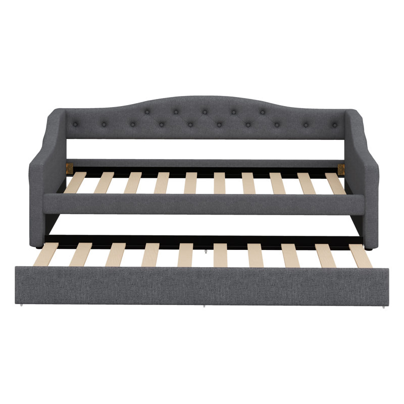 Daybed Twin XL Size, Sofa Bed With LED Belt And Trundle, Linen Tufted Day Bed, Gray
