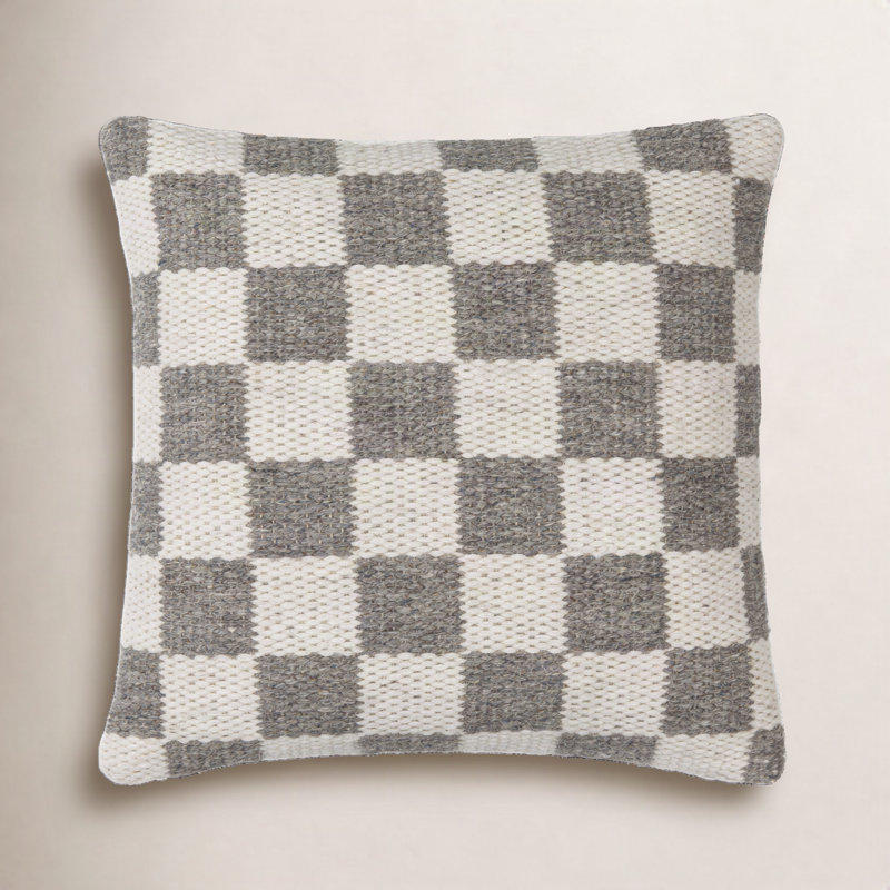 Kimbell Checkered Wool Blend Throw Pillow, 18" x 18", Down