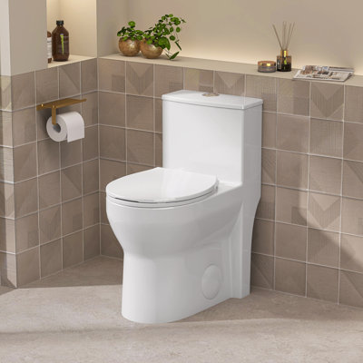 Toilette en céramique à chasse double 19 po à fermeture double avec siège confortable et hauteur d'assise Ada