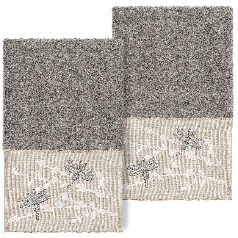 Braelyn 2 Hand Towel Set Turkish Cotton Hand Towel, Dark Gray