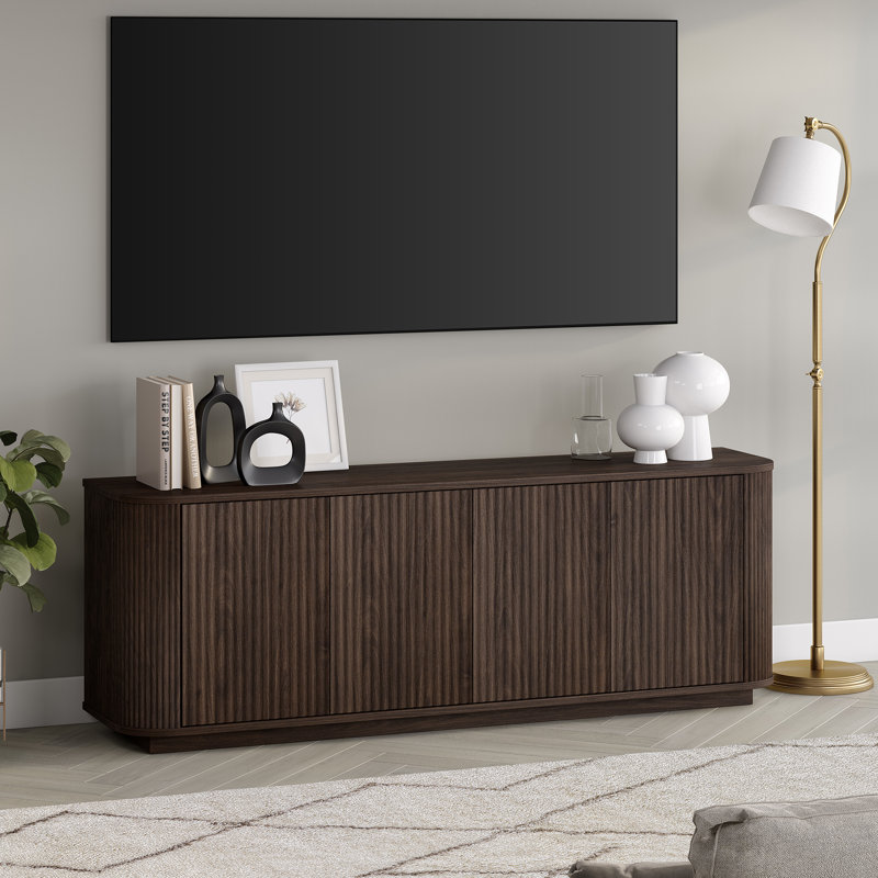 68" TV Stand for TVs up to 75" with Fluted Doors & Cable Management — Alder Brown Transitional Media Console for Living Room | Canton