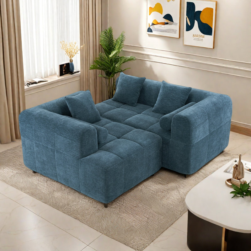 Canapé modulaire désossé à compression complète de 101,2 pouces avec siège profond et deux poches latérales, parfait pour la flexibilité et le confort du salon