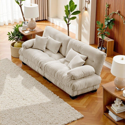 Canapé Cloud Couch 2 places - Canapé moelleux en chenille bleu avec coussins lombaires et coussins décoratifs pour un salon confortable