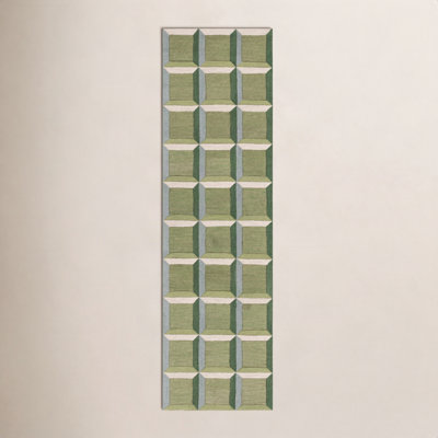Giedre Green Beige Hand-Tufted Wool Rug