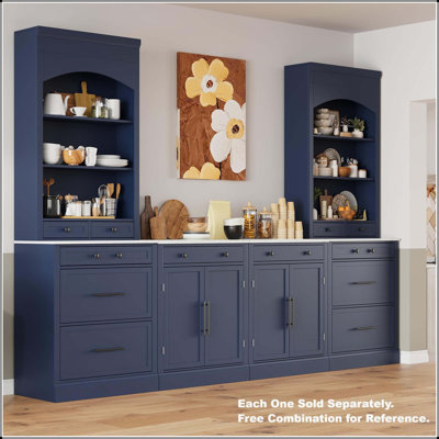 [Assembly Video Provided]  Modern 83.7Inch High Kitchen Pantry, Freestanding Tall Kitchen Hutch With Faux Marble Top, Display Cupboard Cabinet With 5 by Latitude Run