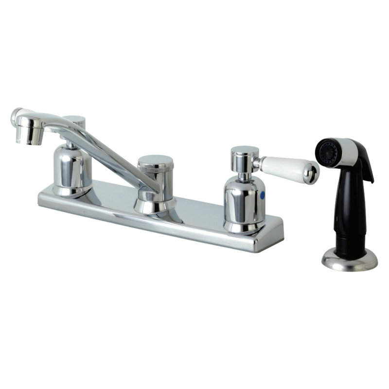 Robinet de cuisine central à deux poignées 8 po Kingston Brass Paris, Douchette latérale noire