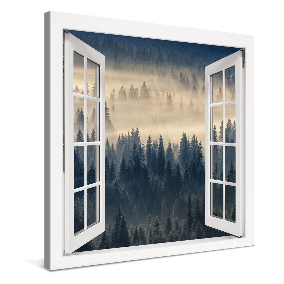 Leinwandbild – Nebliger Wald Fenster