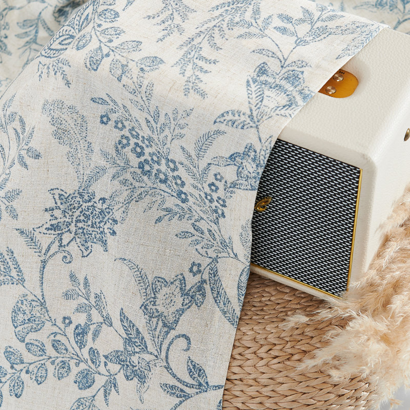 Rideaux en lin à motif floral avec passe-tringle, L 26 po x L 24 po, Bleu
