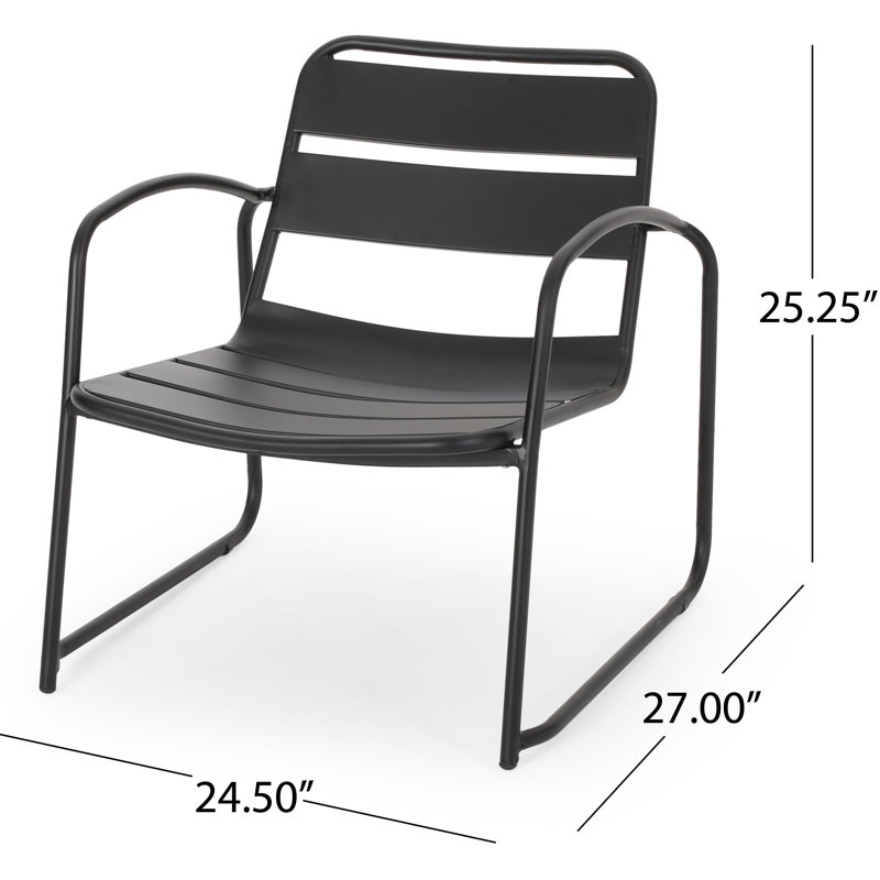 Arij Outdoor Slat Metal Accent Chairs, Matte Black