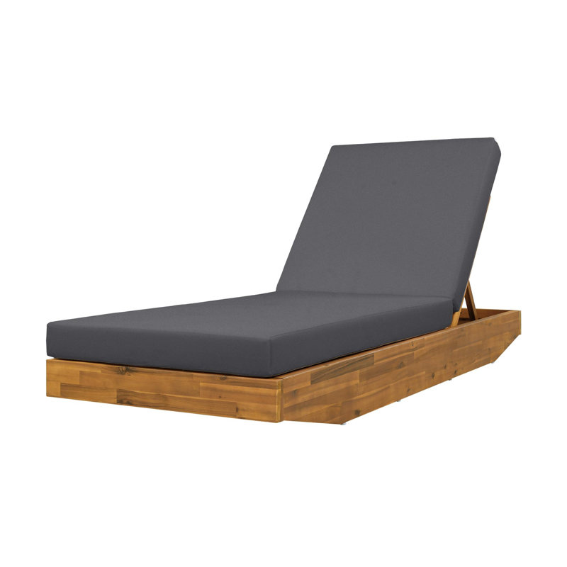 Outdoor Adjustable Backrest Acacia Wood Lounger with Cushion, Dark Gray