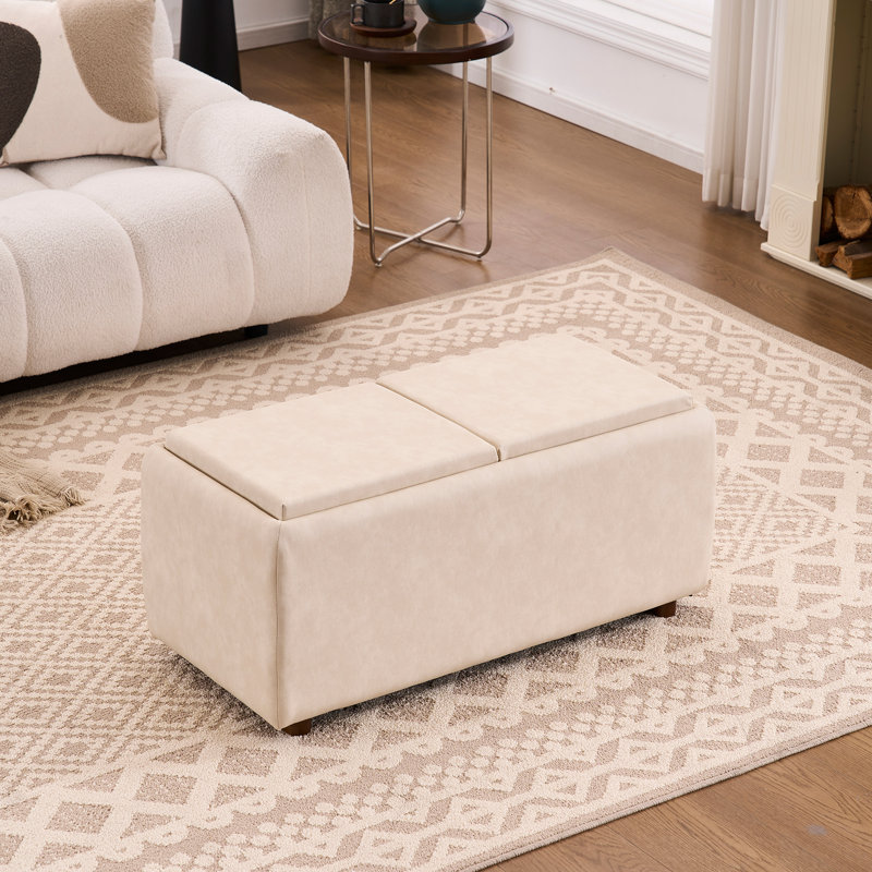 Repose-pieds rectangulaire avec rangement de 35 po avec plateau, table basse avec rangement, grand tabouret rembourré avec plateau amovible pour le salon