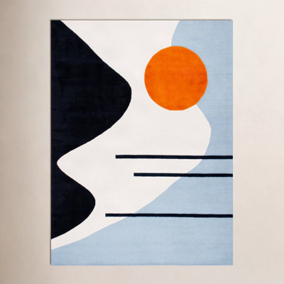 Felipe Ivory Blue Hand-Tufted Wool Abstract Rug