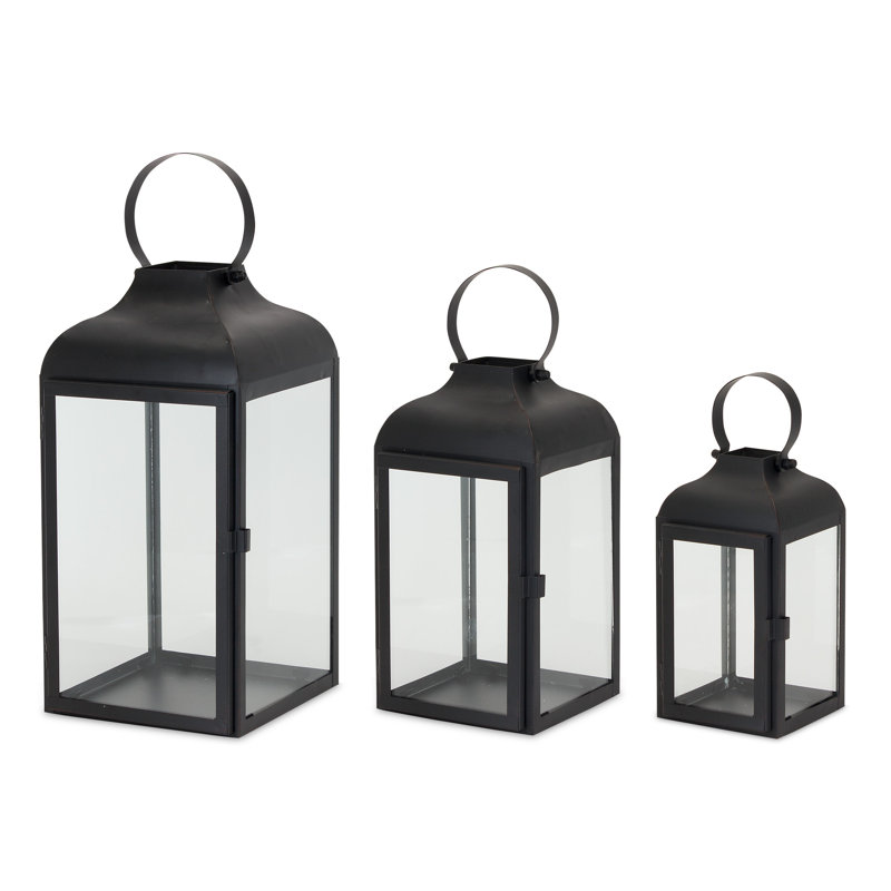 Modern Metal Lantern (Set of 3), Black