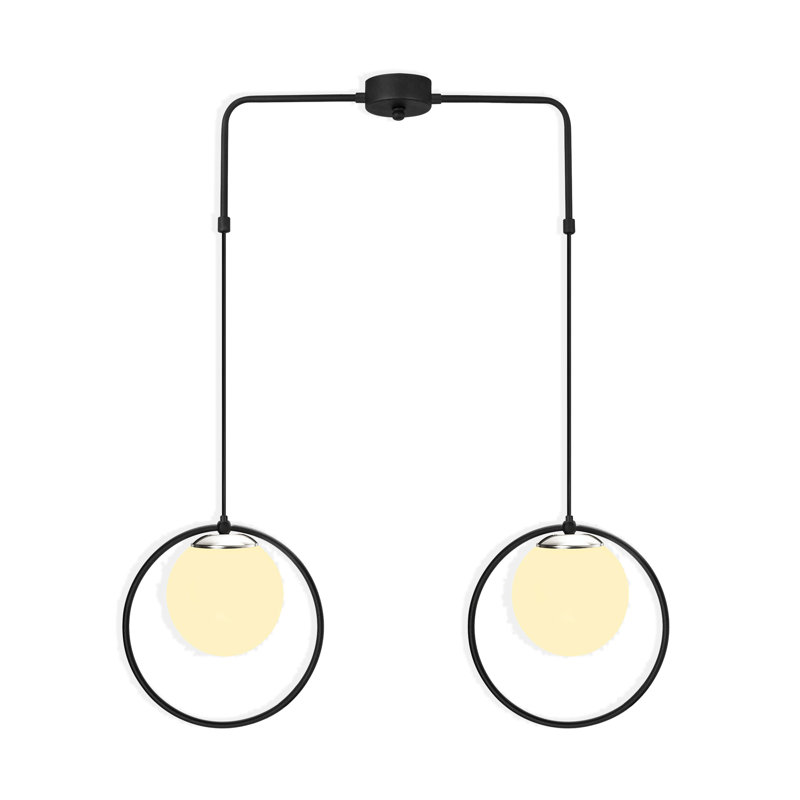 Luminaire suspendu en forme de globe en métal à hauteur réglable 2 lumières avec capuchon en verre