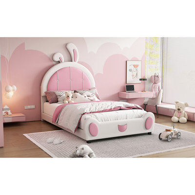 Twin Size Upholstered Platform Bed With Rabbit Shaped Headboard by Zoomie Kids
