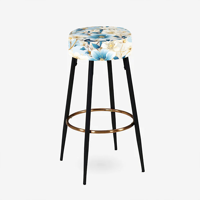 Motif floral blanc et bleu - ensemble de 2 tabourets floraux