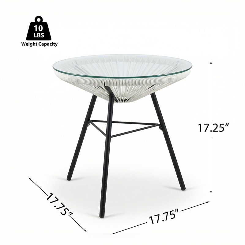 Tables d'appoint modernes, table d'appoint en métal et rotin blanc
