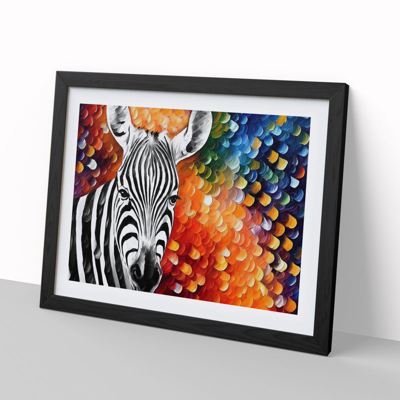 Zebra Abstract - Single Picture Frame Painting, Black, 46cm H x 64cm W x 2cm D