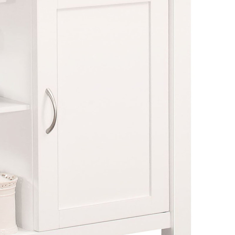 Dessus de style noir en bois et chariot de cuisine blanc avec 1 porte, tiroir, 2 tablettes de rangement ouvertes, porte-verres à pied, crochet à serviette à roulettes pour une utilisation pratique dans le dessus d'un îlot, tablettes fixes, barre à roulettes