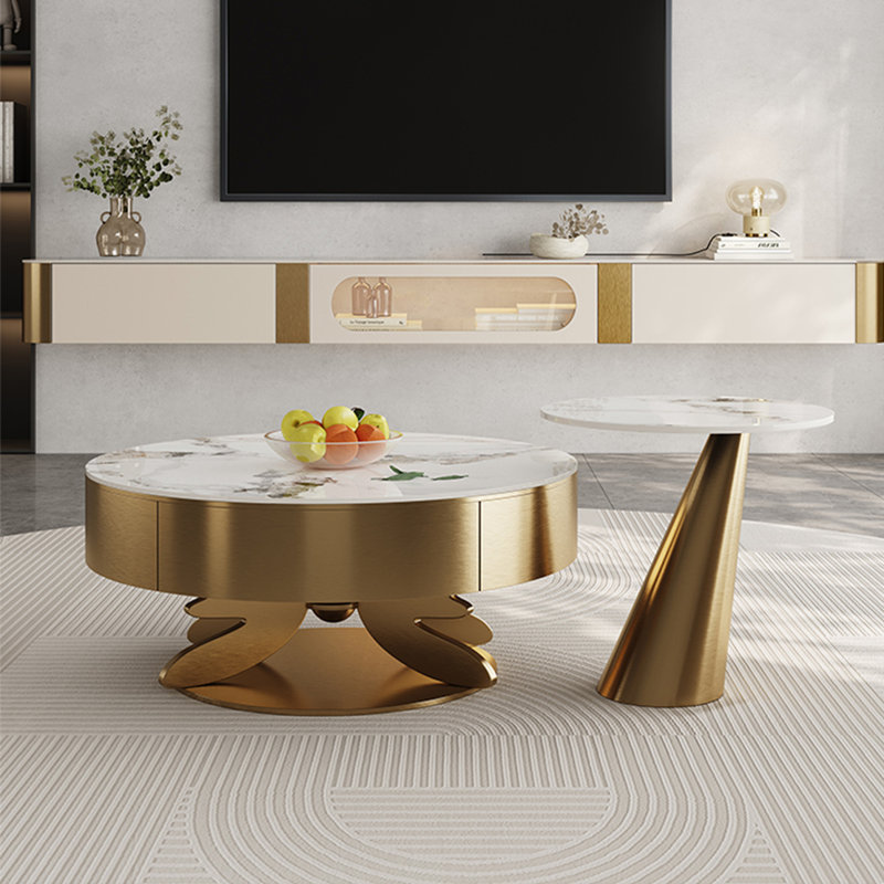 Table ronde légère et luxueuse, H 15,7 po x L 35,4 po x l 35,4 po, Doré