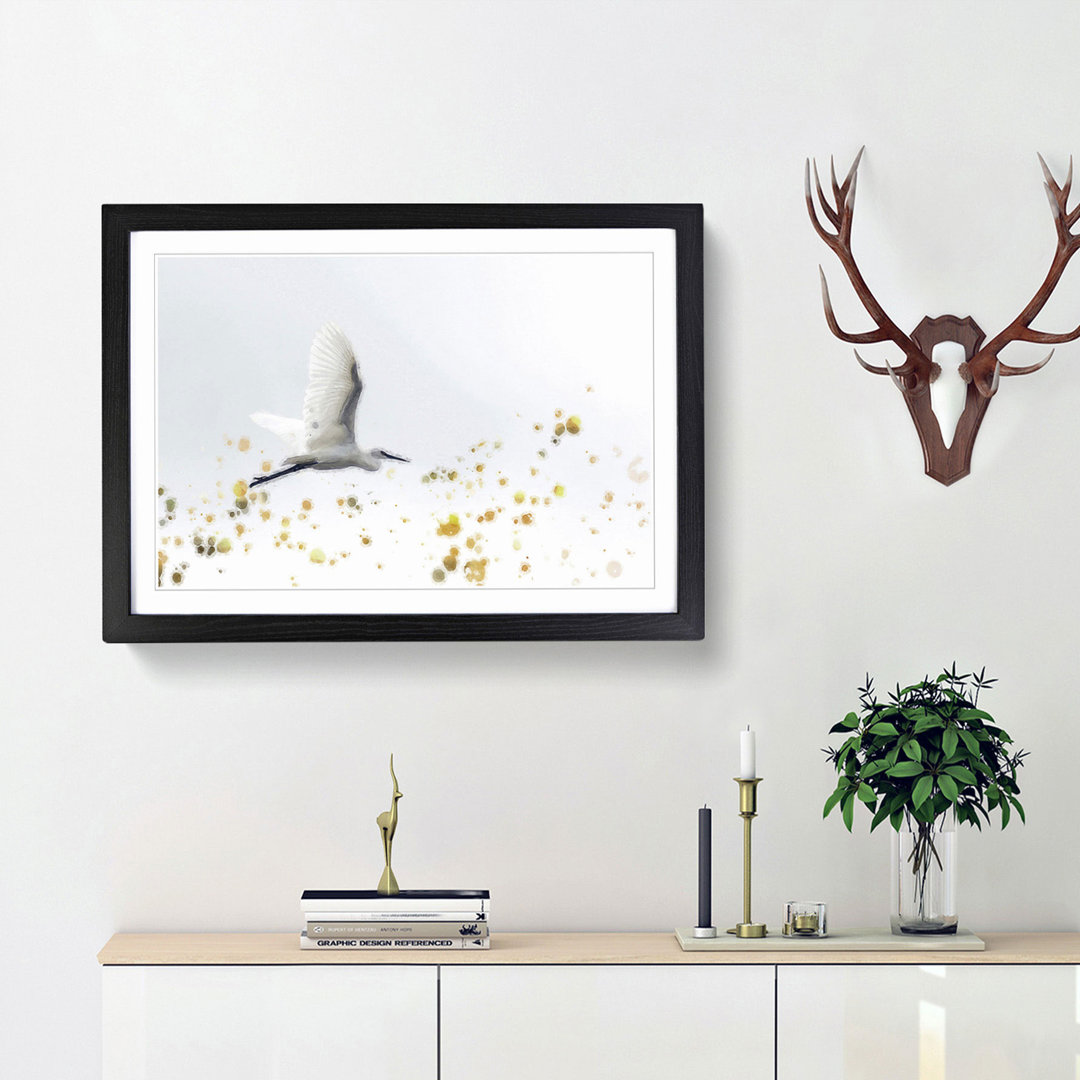 Great Egret Bird in Flight in Abstract - Picture Frame Painting Print