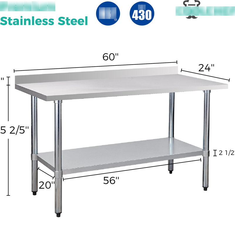 Table de travail en acier inoxydable de calibre 18 de 24 po x 60 po avec dosseret de 4 po et tablette inférieure pour la préparation des aliments dans une cuisine commerciale