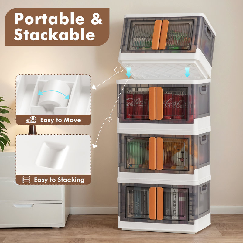 Collapsible Storage Bins With Lids, Stackable Storage Bins With Doors And Wheels