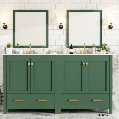 Meuble-lavabo 60 po avec double vasque en céramique - Armoire de rangement fonctionnelle moderne