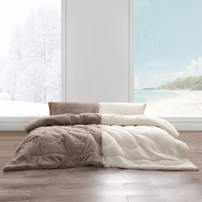 Coma Inducer Opposites Attract Plush Brown Bear + Cooling Beige Cream Oversized Comforter Set