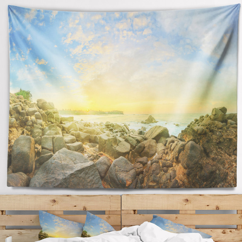 Tapisserie de mer romantique de mer romantique en polyester avec accessoires suspendus inclus, H 68 po x l 80 po