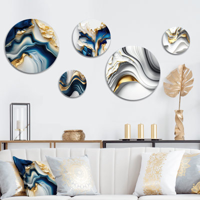Abstract Geode Gold and Blue Marble II - Abstract Marble Metal Wall Décor