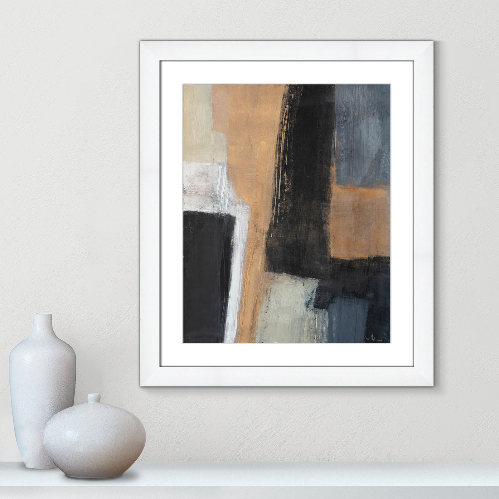 Calderon "Metallic Slate I" Print, 27" H x 23" W x 1.25" D, White Cube Frame Matted