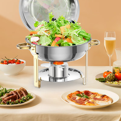 Chauffe-plats ronds en acier inoxydable avec couvercles 5 pte pour repas, 2 pièces, durable, facile à nettoyer, parfait pour les événements et les mariages - Argent