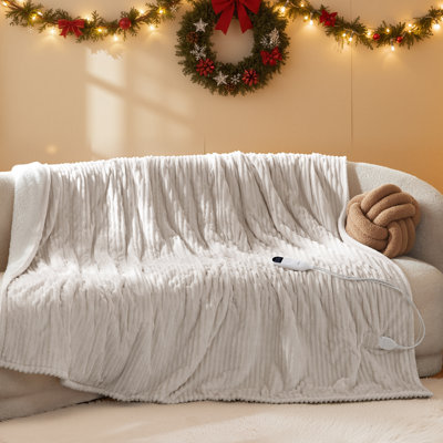 Electric Blanket, Soft Ribbed Flannel, Heating with 4 Time Settings, 6 Heat Levels, 3 hrs Timer Auto Shut Off, GentleSoft™